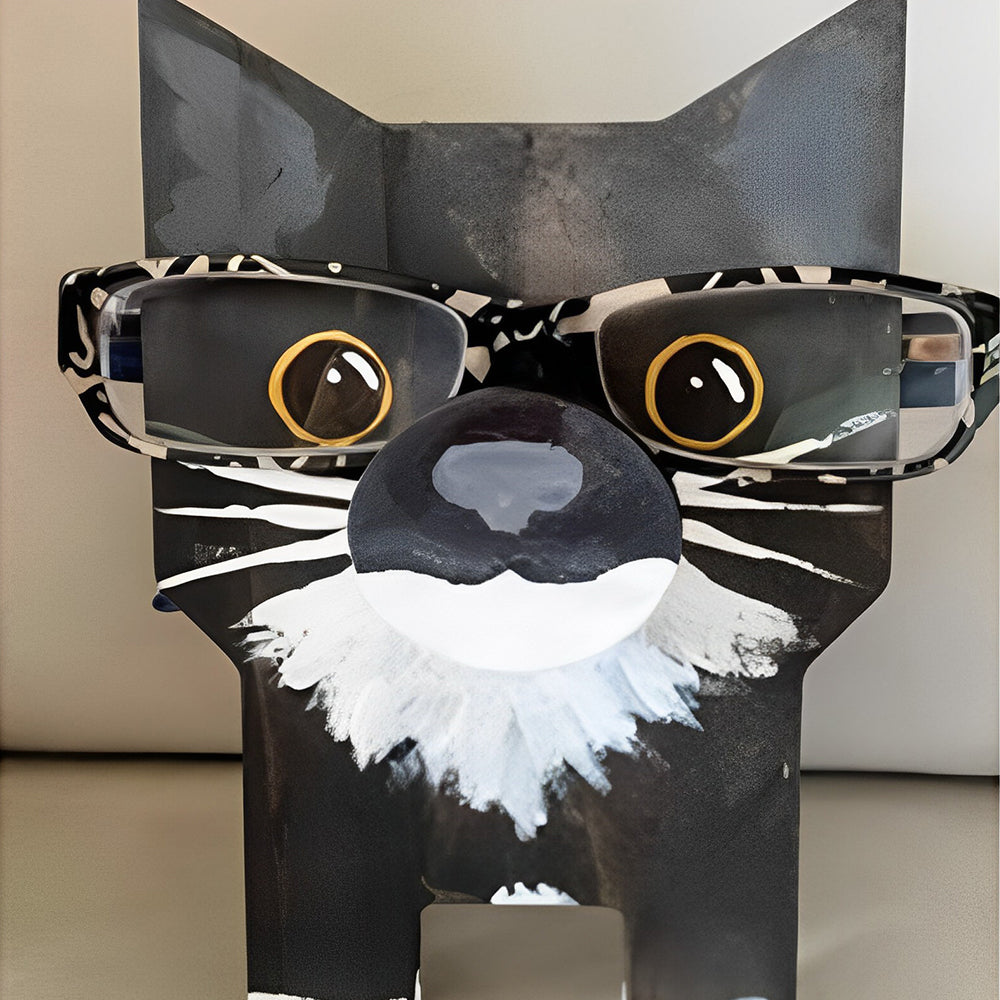 Wooden Cartoon Black Cat Eyeglass Holder