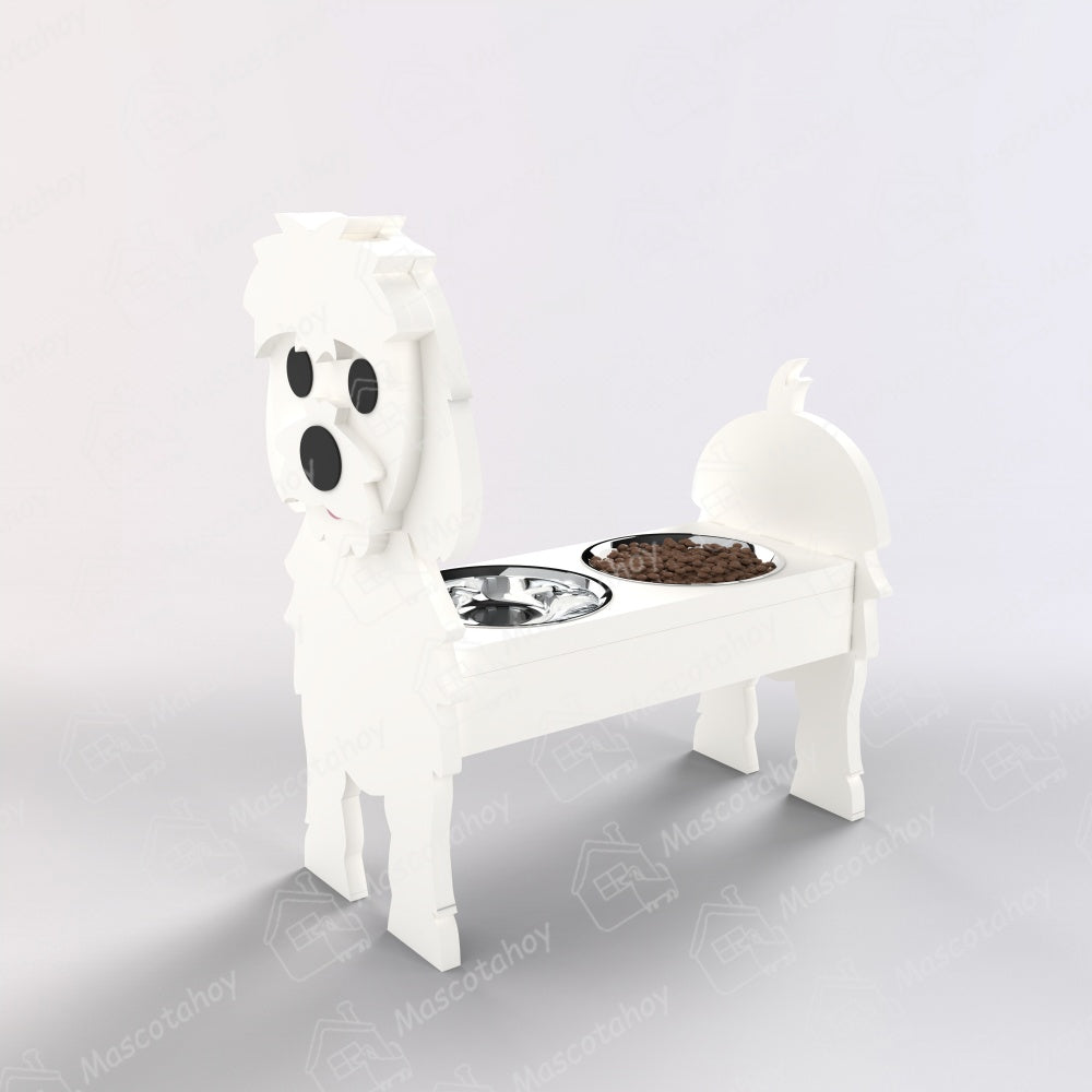 Porta Cuencos de Comida Para Mascotas Perro Maltés