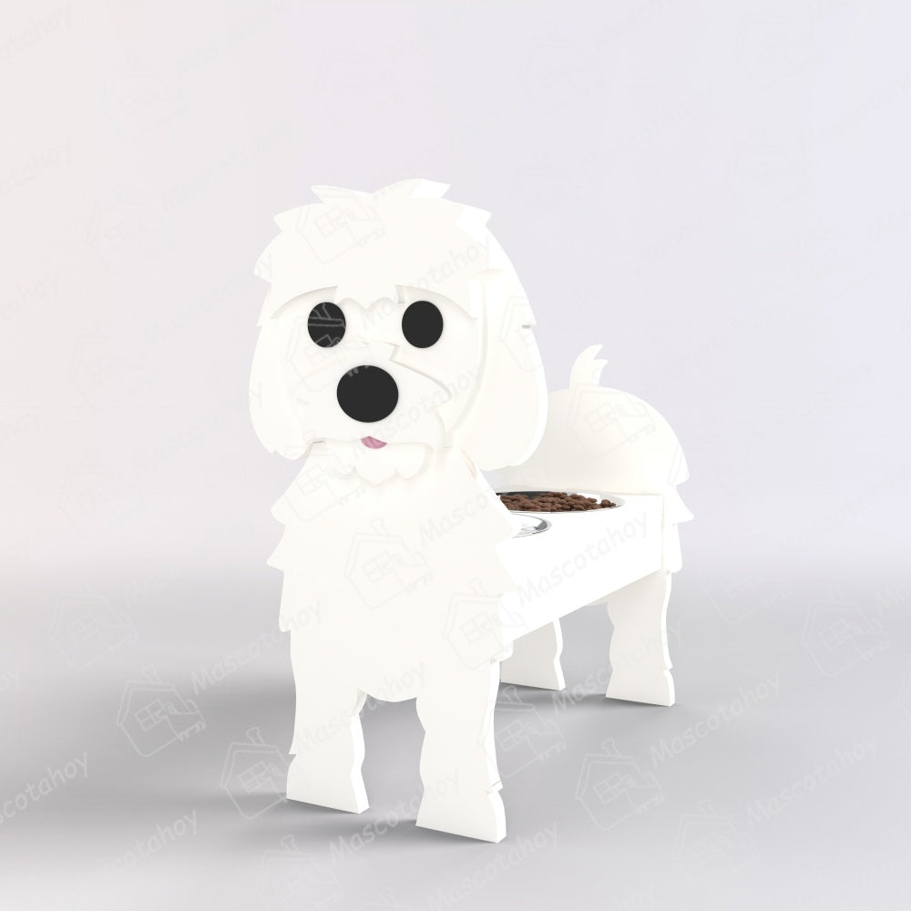 Porta Cuencos de Comida Para Mascotas Perro Maltés